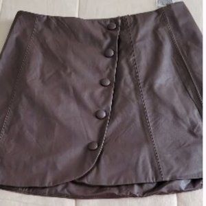 Zara Brown Faux Leather Mini Wrap Skirt Size Large
